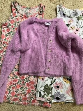 Girls spring/summer dress lot with lilac fuzzy cardigan (6-8) H&M